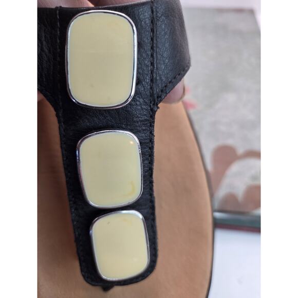 FitFlop Pietra II Black Leather Jeweled Slide Sandals Size Womens US 7 Medium - Picture 4 of 11